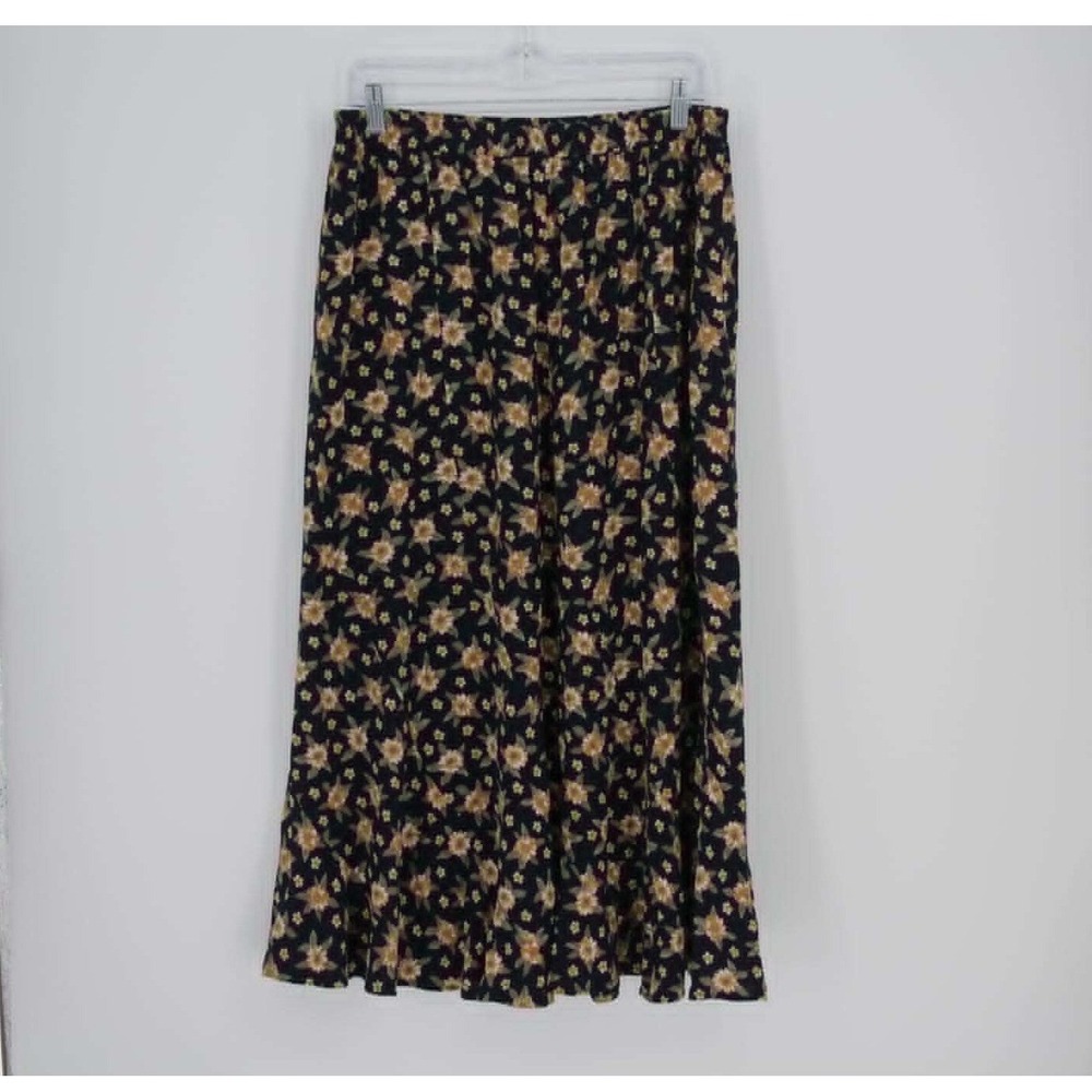 Women's Black Floral Elastic Waist Maxi Skirt‎ Size S-M